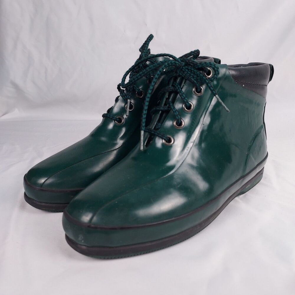Eddie Bauer Green Rubber Rain Boots Mens 9 Lace Up Waterproof Outdoor